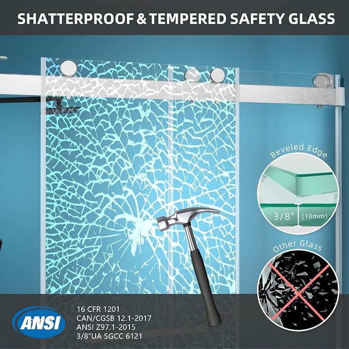 GETPRO Sliding Shower Door 57-60" W x 79" H Frameless Bathroom Double Sliding - Image 6