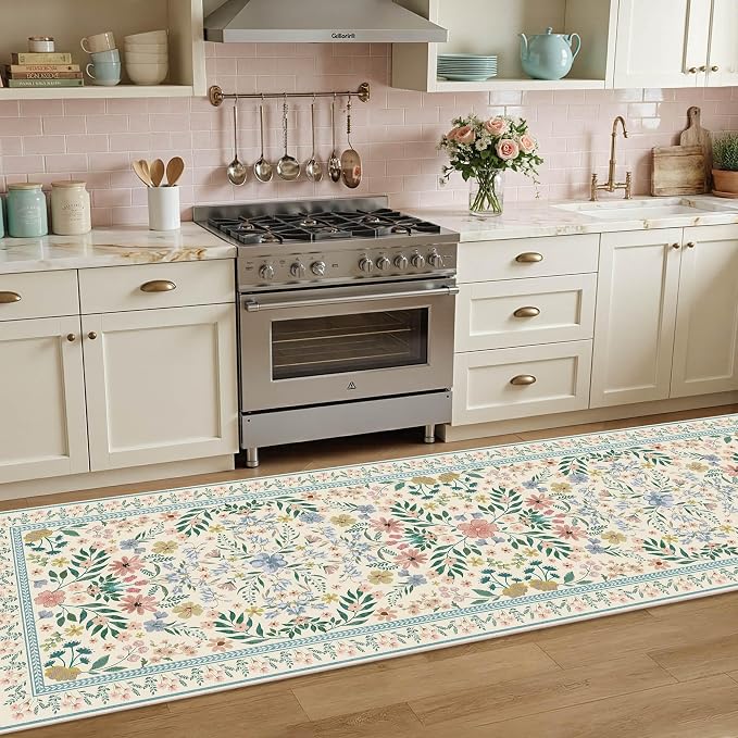 2'6" x 8' Floral Runner Rug, Washable Runners - Image 3
