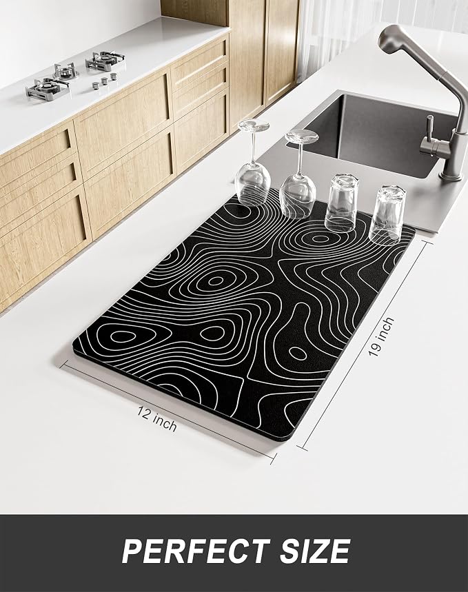 Rnivvi Dish Drying Mat for Kitchen Counter, 12 x 19" Cute Marble Super - Image 2