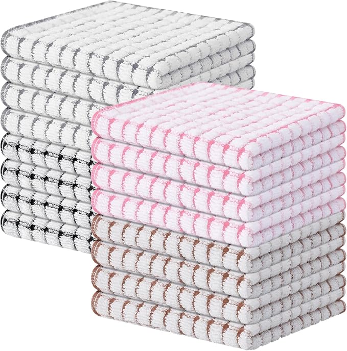 Kitinjoy Cotton 16 Pack Terry Kitchen Dish Cloths, 12 x 12 Inches Super Soft by Kitinjoy