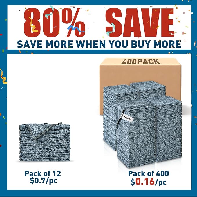Gray Microfiber Cleaning Cloths Bulk Pack-400 Pack, Microfiber Towels Bulk - Image 2