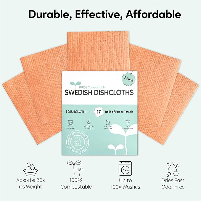 Swedish Dishcloths for Kitchen, 5 Pack Swedish Dish Cloths, Ultra Absorbent - Image 5