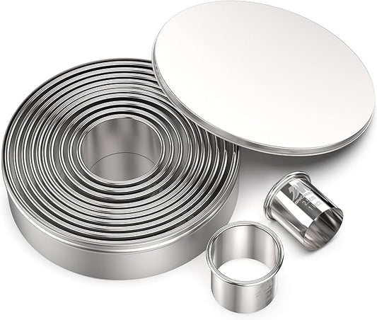 Round Cookie Biscuit Cutter Set 12 Pieces Graduated Circle Pastry Cutters 18/8 by MJINGMEI