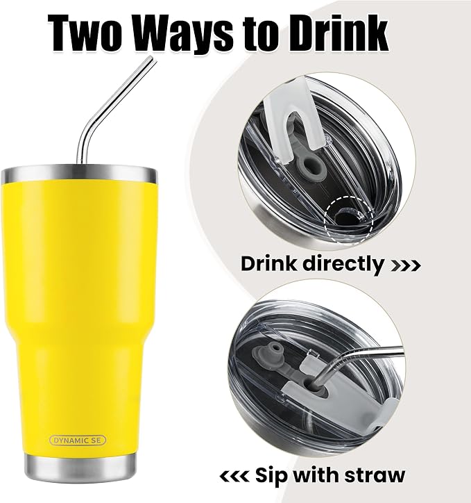 D·S 30oz Yellow Tumbler Stainless Steel Insulated Travel Mug - Image 3