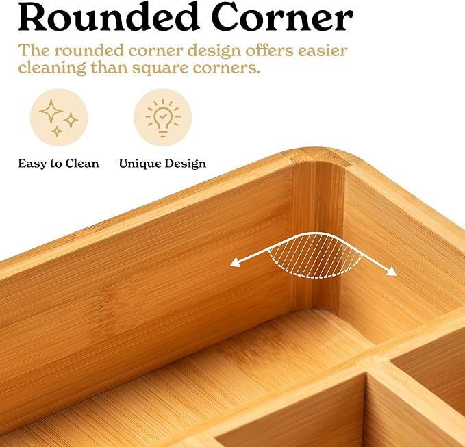 SMIRLY Silverware Drawer Organizer – Bamboo Kitchen Drawer Organizer, - Image 4