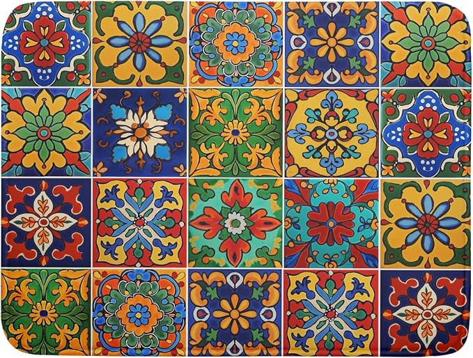 Mexican Tiles Dish Drying Mat for Kitchen Counter Absorbent Microfiber Dish by Giwawa