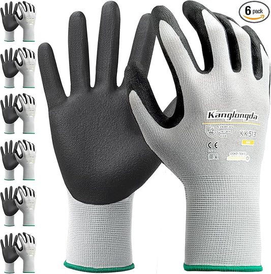 6-Paris XL Work Gloves for Men and Women, Nitrile Coated Safety Protective by KEBADA