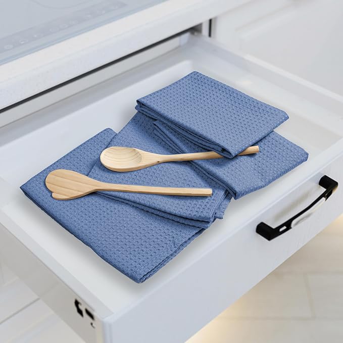 Sky Blue Waffle Kitchen Towels, 16x26 Inches, 100% Cotton, Quick Drying - Image 3