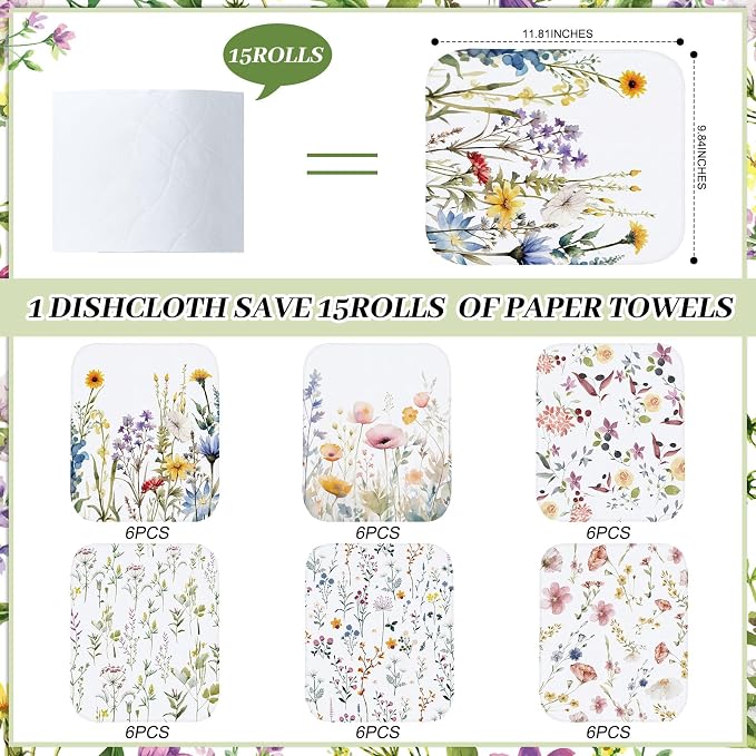 36 Pack Reusable Cleaning Cloths Washable Cotton Kitchen Dish Towels - Image 3