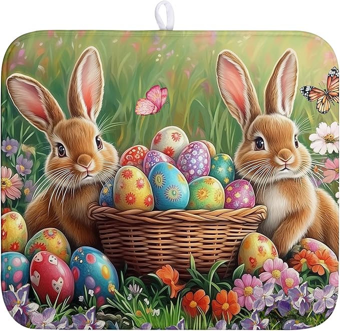 Easter Bunny Eggs Dish Drying Mat by Wnoesat