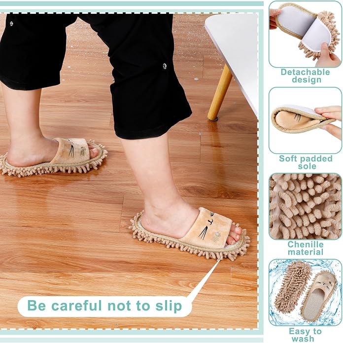 Wesiti 4 Pairs Washable Mop Slippers Microfiber Funny Mop Shoes Floor Cleaning - Image 2