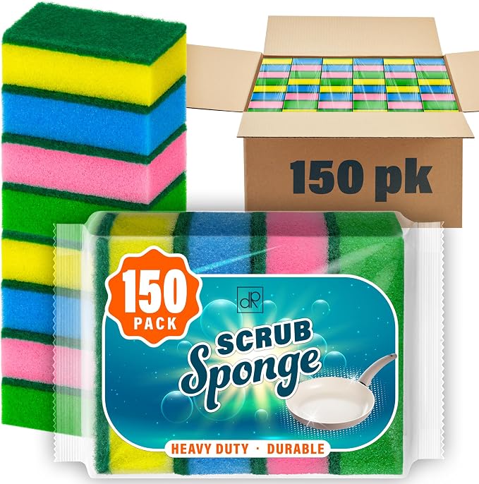 DecorRack 150 Count Non-Scratch Cleaning Scrub Sponges, Dual-Sided Heavy Duty by DecorRack