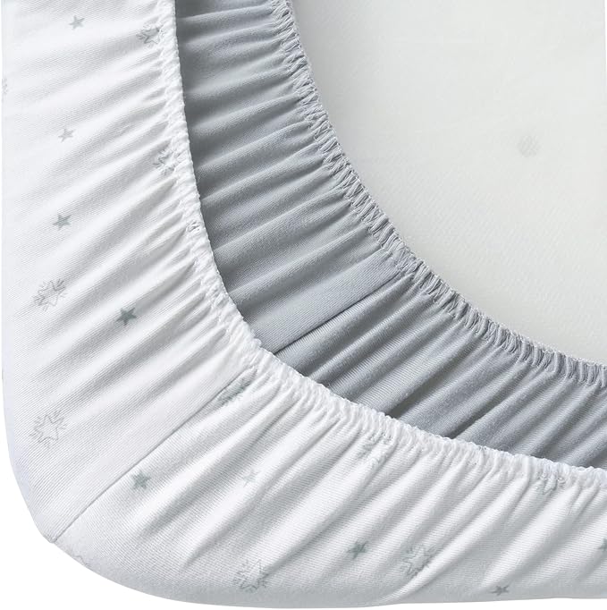 Bassinet Sheets Fit for Simmons Kids City, Ingenuity Dream&Grow, Dream On Me Karley (Plus), Baby Delight Beside Me, Safety 1st, ANGELBLISS 3 in 1 Rocking Bassinet, Ultra Soft, Grey & White Star