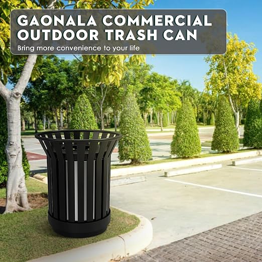 27.6IN Round Large Outdoor Trash Can, Heavy Duty Metal Slatted Garbage Can - Image 7