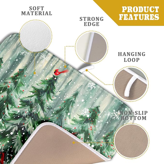 Winter Pine Tree Dish Drying Mat Red Bird Berry Dishes Drainer Mats Absorbent - Image 4