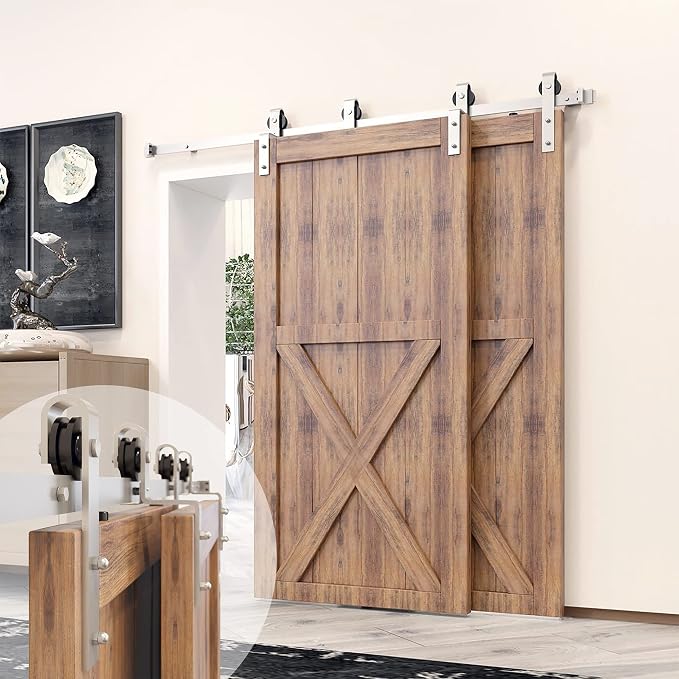 Homacer Brushed Nickel Single Track Bypass Sliding Barn Door Hardware Kit by HOMACER