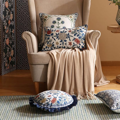patdrea Designer Throw Pillow Covers,Euro Elegant Linen with Colorful Blooming Floral Pattern Pillow Cover,Decorative Lumbar Pillowcases Cushion for Bed Living Room Outdoor Car,12"x20"