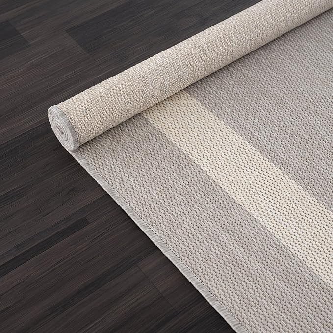 CAMILSON Outdoor Rug 8x10,Modern Outside Rugs for Patios Porches Waterproof Durable Washable Non-Shedding, Easy-to-Clean Indoor Outdoor Area Carpet (8 x 10, Bordered - Gray/White)