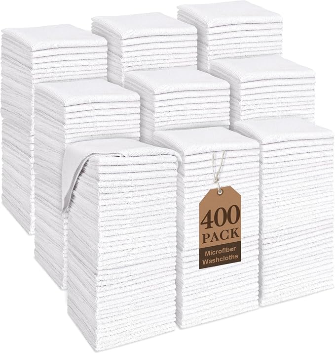 White Washcloths Bulk 400 Pack, Highly Absorbent & Quick Drying Face Towels by TEAWOO