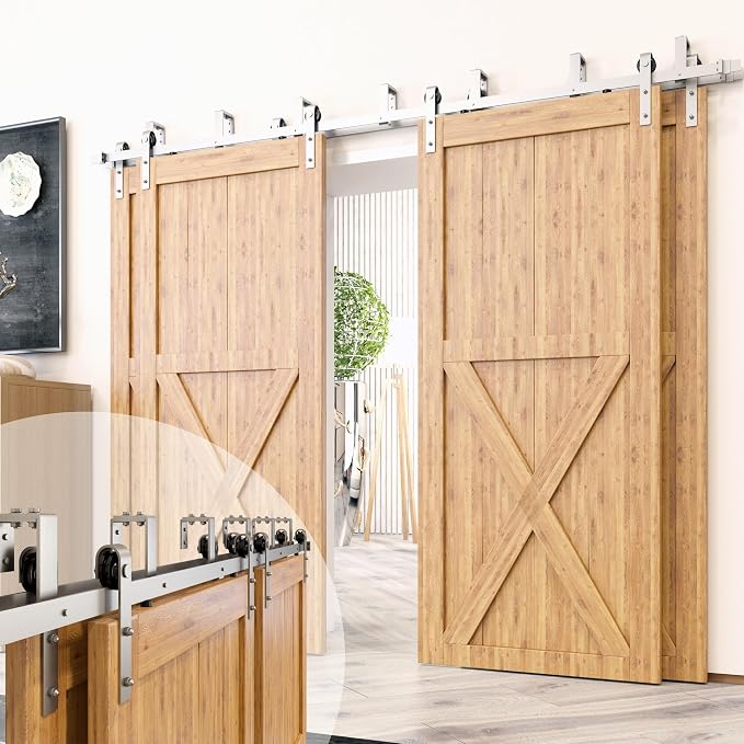 Homacer Brushed Nickel Double Track U-Shape Bypass Sliding Barn Door Hardware by HOMACER