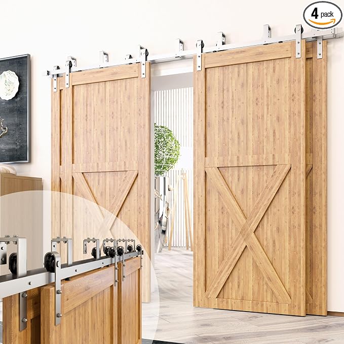 Homacer Brushed Nickel Double Track U-Shape Bypass Sliding Barn Door Hardware by HOMACER