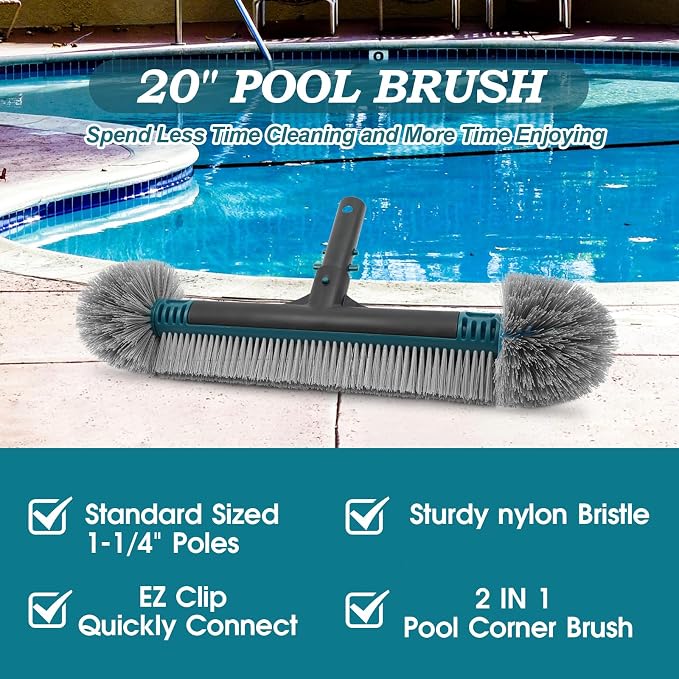20'' Pool Brush Head, Detachable Pool Cleaning Brush - Image 3