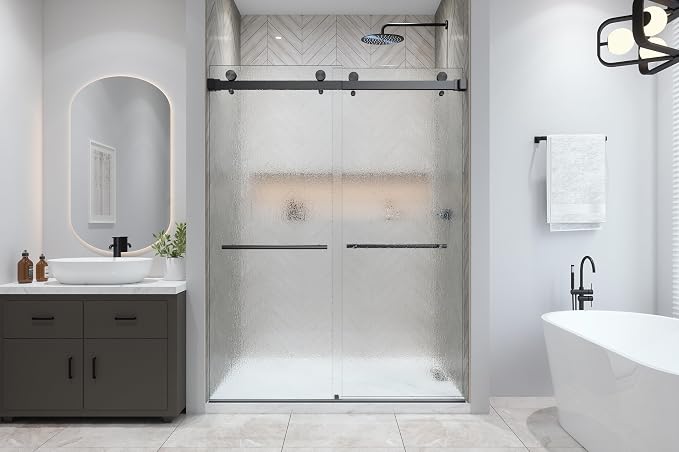 VITRA-200X 56.5-59" W x 78" High 3/8" Twinglide Frameless Shower Door - Image 2