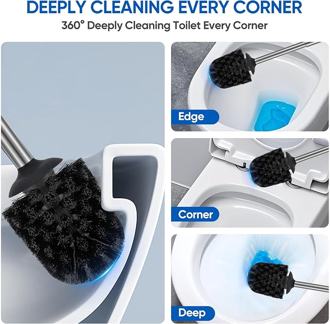 SUS304 Stainless Steel Toilet Brush and Holder Set Stain Nickle 12In Handle - Image 2