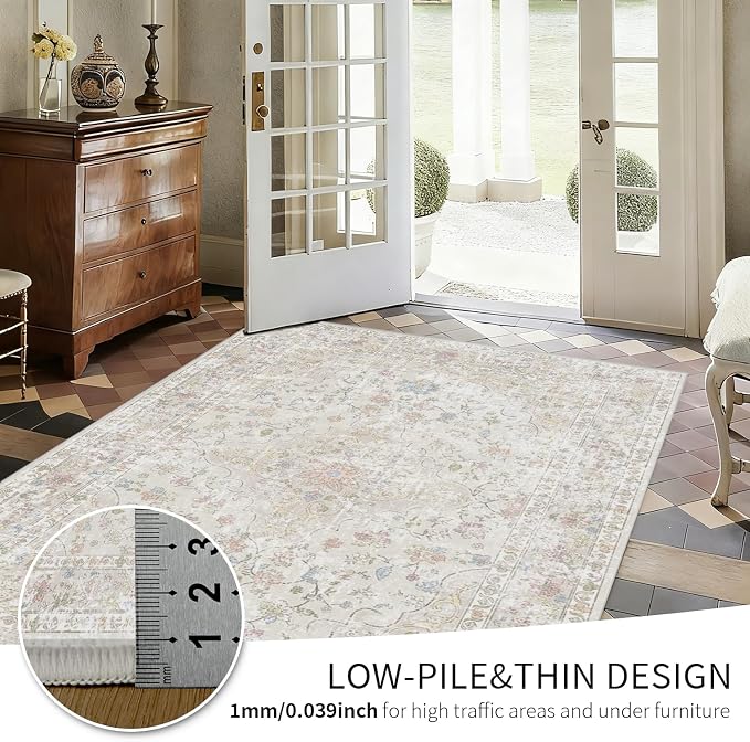4x6 Area Rugs for Living Room, Small Washable Beige Rugs, Entryway Non Slip Rug - Image 8