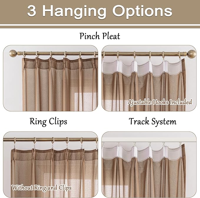 Sheer Pinch Pleat Curtains 63 Inch Length for Bedroom Soft Touch Light Filtering Mocha Moose Curtain Panels Pleated Drapes with Adjustable Hooks, Mocha Moose, 42" W x 63" L, 2 Panels