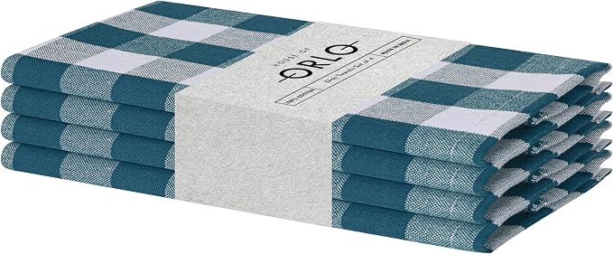 Teal Gingham Kitchen Towels, 18x26 Inches, Quick Drying, 100% Cotton, Checked by HOUSEOFORLO