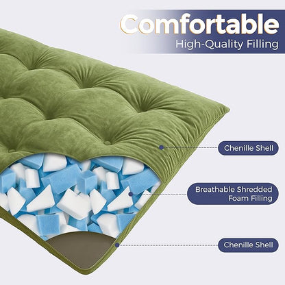 MAXYOYO Japanese Floor Mattress Full Size, 6" Foldable Futon Mattress Tufted Roll Up Floor Bed, Thick Chenille Tatami Mat Sleeping Pad for Camping Guest Room Dormitory Bedroom RV, Green