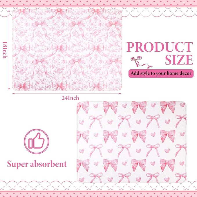 2 Pcs Large Coquette Pink Bow Dish Drying Mat Large - Image 2