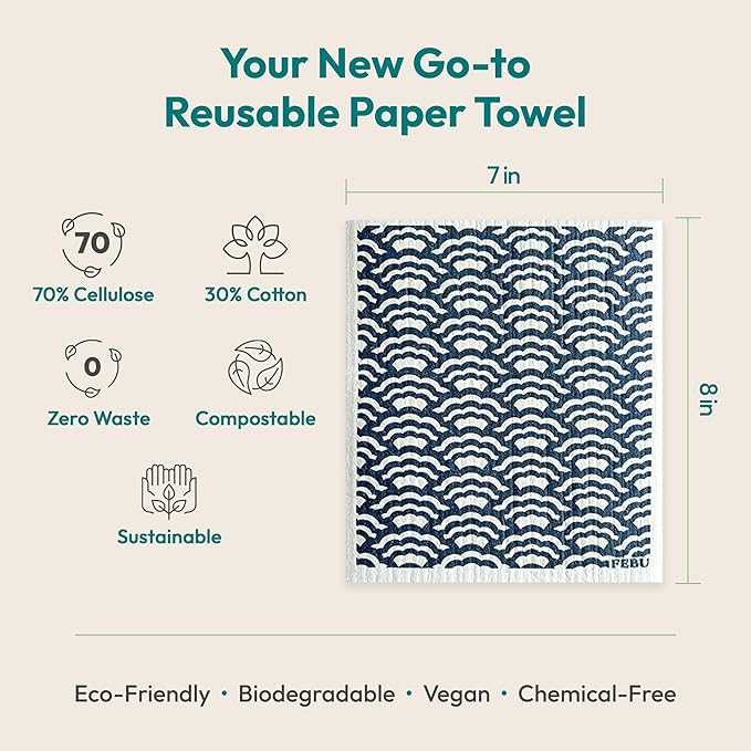FEBU Swedish Dishcloths for Kitchen | 5 Pack Fresh Flowers Reusable Paper - Image 9
