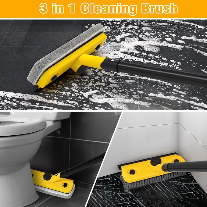 JEHONN Shower Cleaning Brush, 53.5 inches Long Handle Scrubbing Brush, 3-in-1 - Image 2