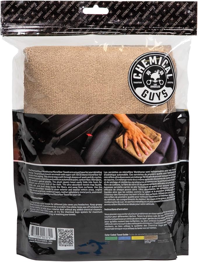 Chemical Guys MIC34403 Workhorse Professional Microfiber Towel, Tan 16" x 16" - Image 3