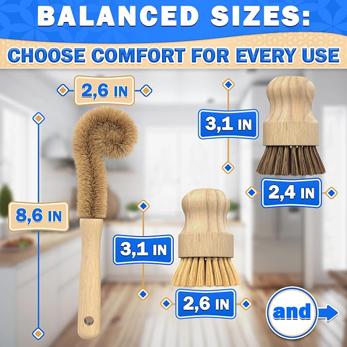 5 Pcs Bamboo Dish Brush Set – Bamboo Dish Scrubber - Image 3