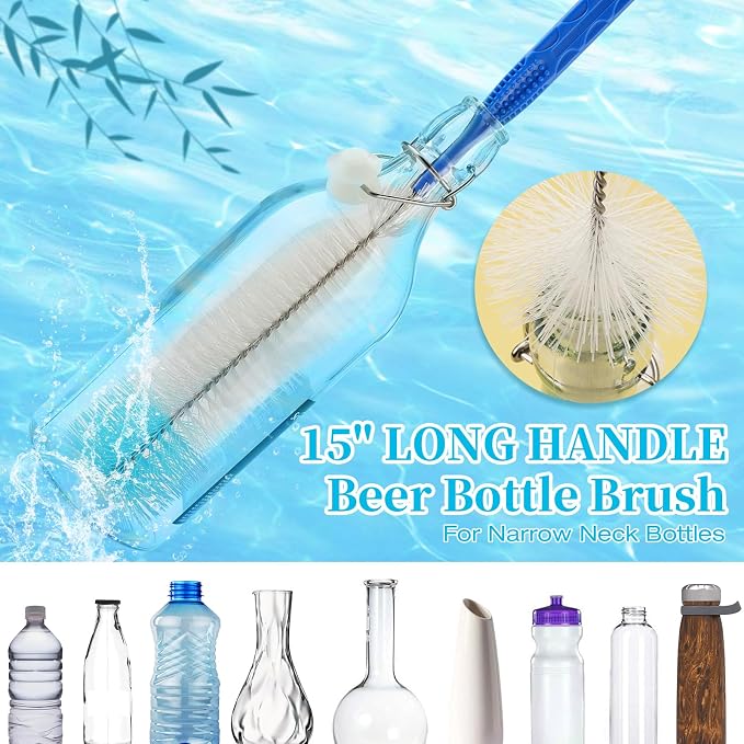 6 Pack Bottle Brush Narrow Neck Cleaning Set, Long Handle Stainless Steel Water - Image 3