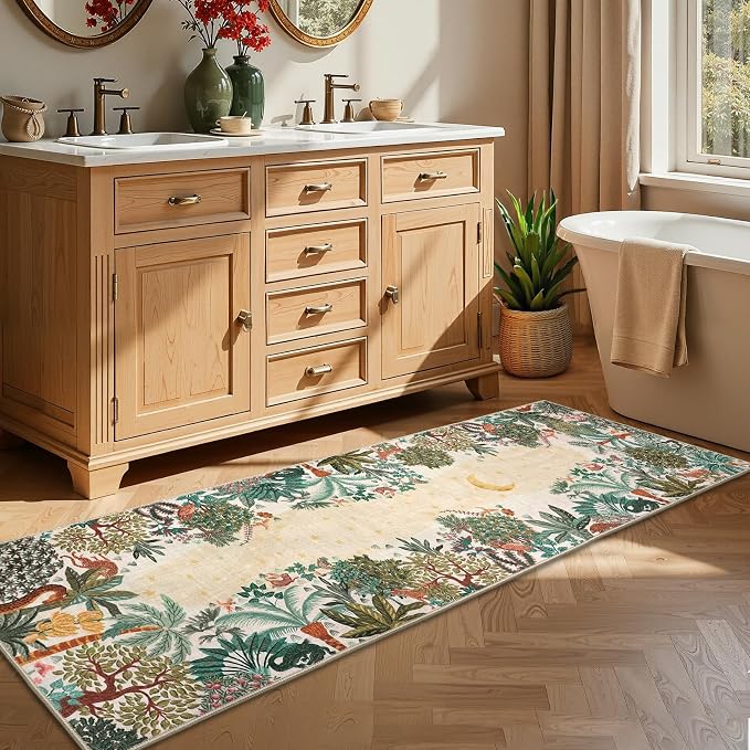 GarveeHome 2.5x8 Jungle Hallway Runner Rug, Soft Beige Animal Long Kitchen - Image 2