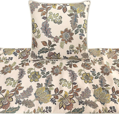The HomeCentric King Queen Twin Multi Color & Ivory Handmade CA King 86"x18" Bed Runner with 2 Pillow Cover, Floral Bed Scarf on Jacquard Fabric - Seasons Blossoms