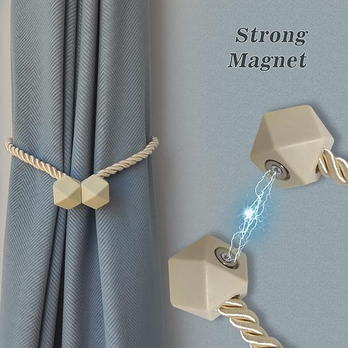 Hion Magnetic Curtain Tiebacks Beige 2pcs, Curtain Tiebacks Buckles Holdbacks - Image 3