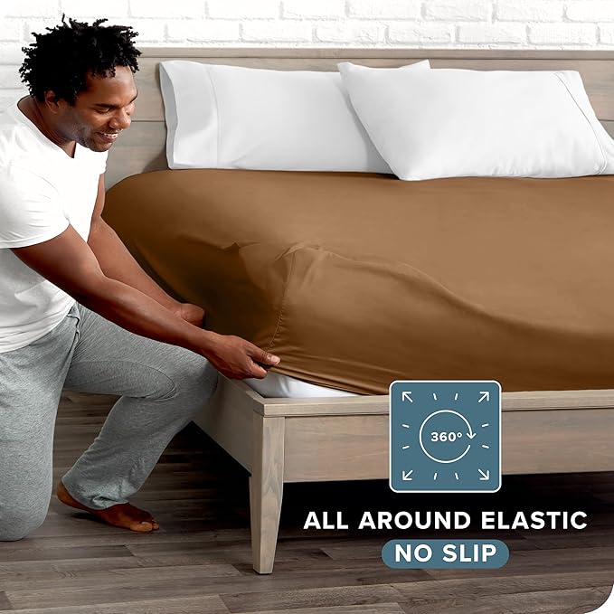 Fitted Bottom Sheet Twin Size - Premium 1800 Microfiber - Ultra-Soft Hotel Luxury - Deep Pocket - Durable and Long Lasting - Fitted Sheet (Twin, Caramel)
