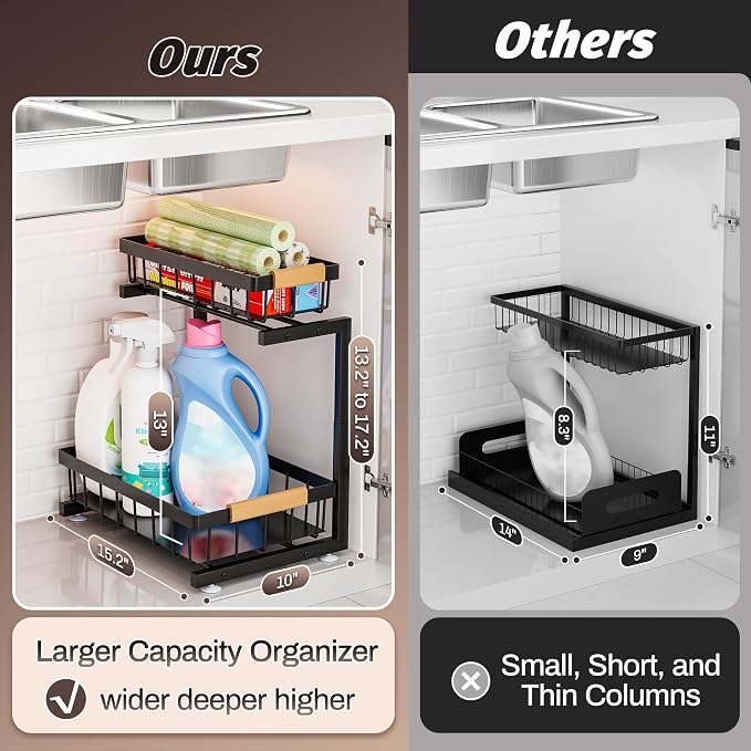 ADBIU Under Sink Organizer, 2 Pack 2 Tier Expandable Height Pulling Out Kitchen - Image 2