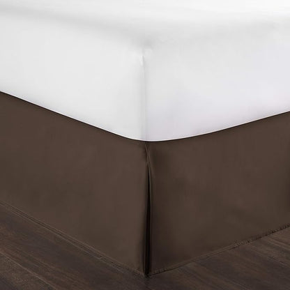 Bed Skirt - 100% Cotton 800 Thread Count Box Pleated Bed Skirt - Luxury Pleated Dust Ruffle, Hotel Quality Modern Bed Skirt, Easy Fit with 12 Inch Tailored Drop, Olympic Queen, Chocolate