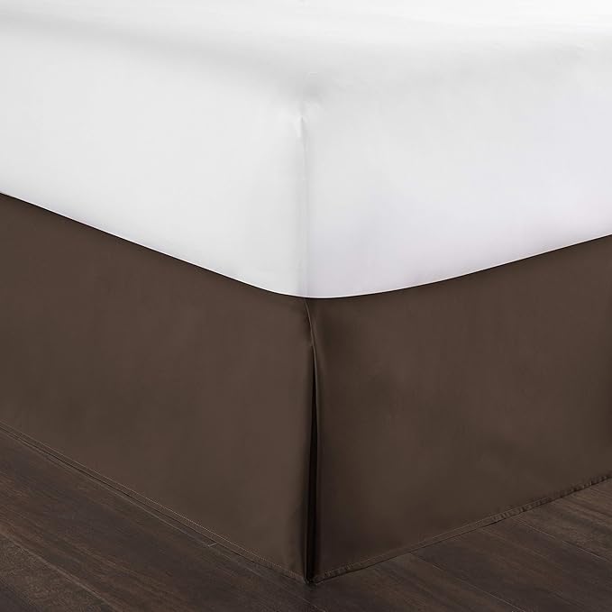 Bed Skirt - 100% Cotton 800 Thread Count Box Pleated Bed Skirt - Luxury Pleated Dust Ruffle, Hotel Quality Modern Bed Skirt, Easy Fit with 12 Inch Tailored Drop, Twin XL, Chocolate