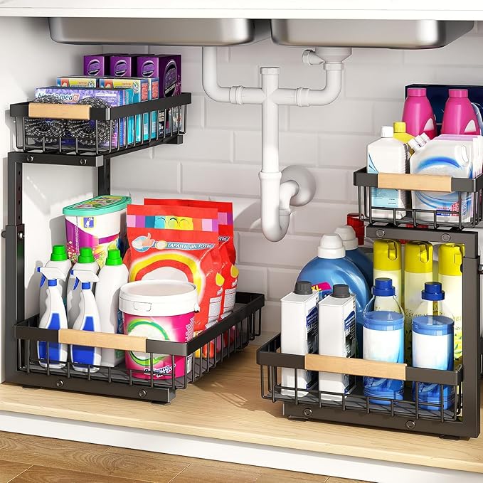 PXRACK 2 PACK Under Sink Organizer, Adjustable Height, 2 Tier Pull Out Under - Image 8