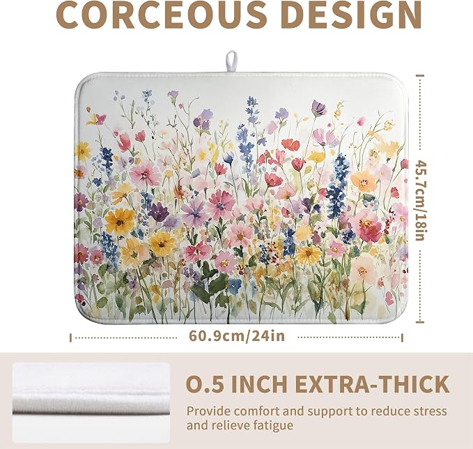 Spring Floral Dish Drying Mat for Kitchen Counter Summer Colorful Flower - Image 4