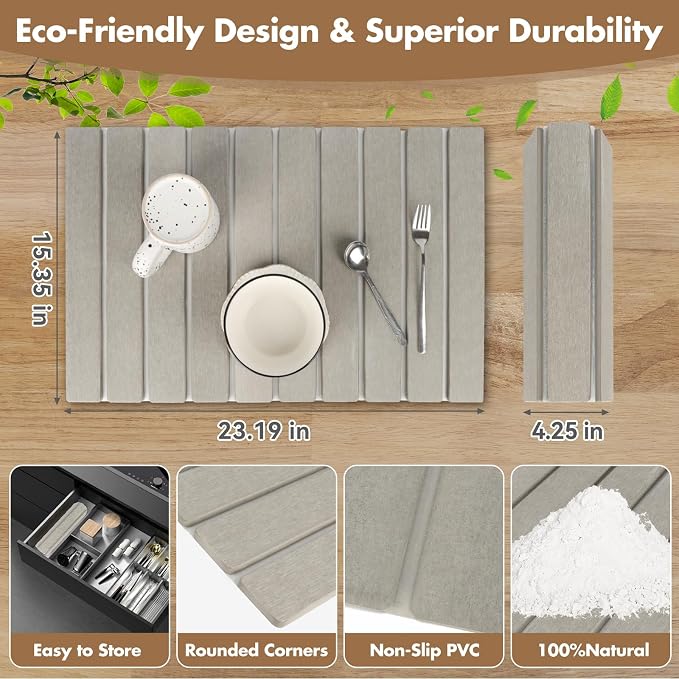 Large Stone Dish Drying Mat for Kitchen Counter, Eco-friendly, Instant Drying - Image 3