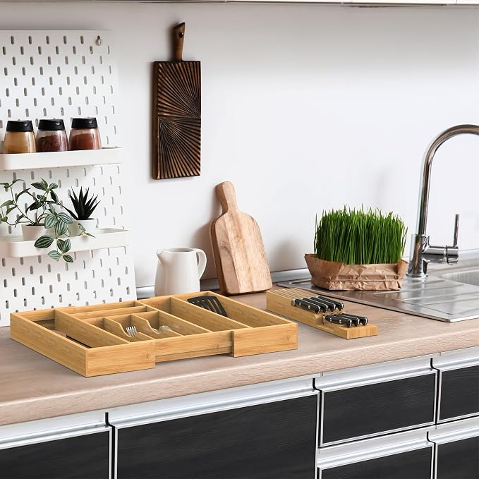 Bamboo Kitchen Drawer Organizer, Expandable Utensil Organizer - Image 9