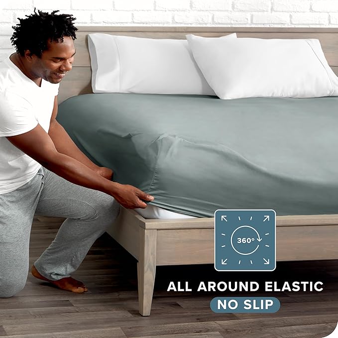 Bare Home Fitted Bottom Sheet Twin Extra Long Size - Premium 1800 Microfiber - Ultra-Soft Hotel Luxury - Deep Pocket - Durable and Long Lasting (Twin, Sea Spray)